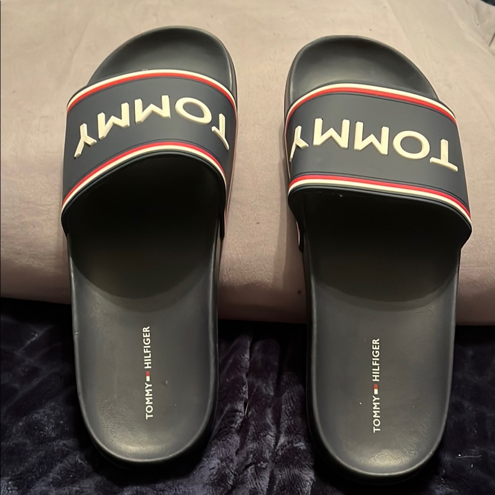Tommy Hilfiger Navy Slides with Red Accents